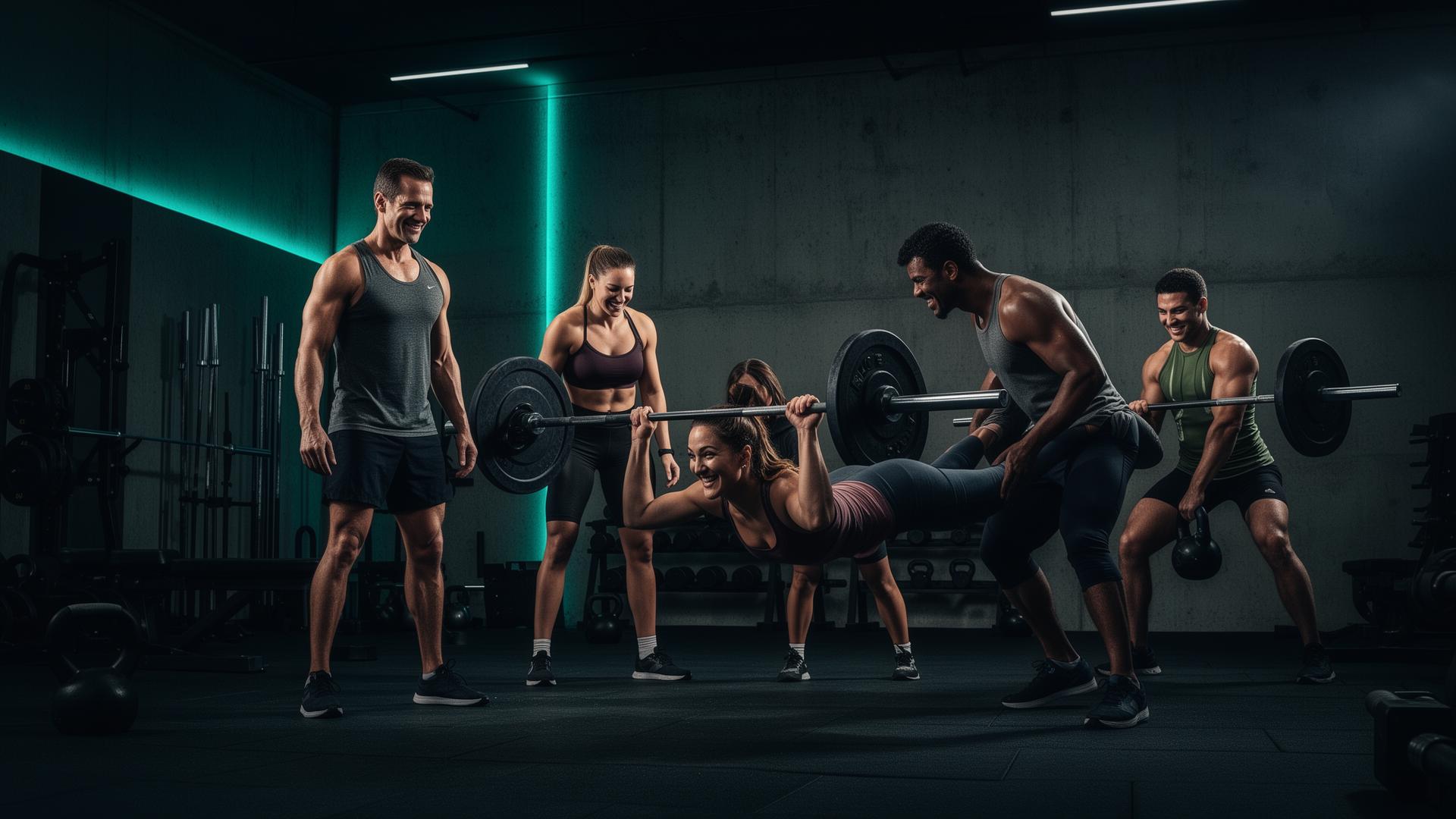 Group of capable adults training together in a modern performance gym