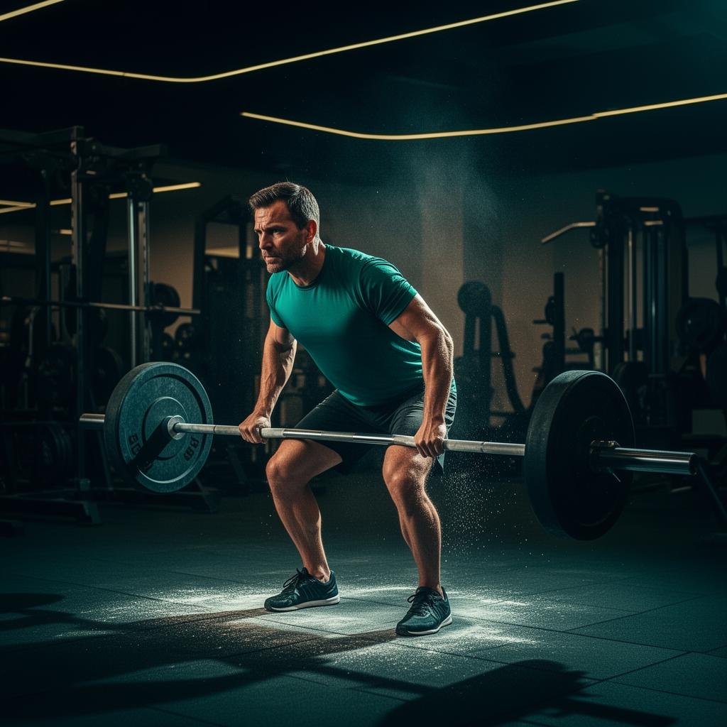 Athletic professional pulling a heavy barbell deadlift in a modern strength gym